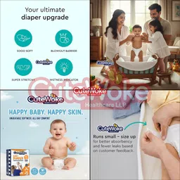 cutewoke healthcare llp Hypoallergenic Baby Diapers, Double Leakage Protection, Skin Friendly - XL image 5