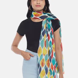 Honey by Pantaloons Women White & Turquoise Blue Printed Scarf image 1