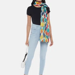Honey by Pantaloons Women White & Turquoise Blue Printed Scarf image 3
