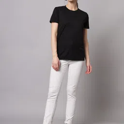 inktees Women Solid Round Neck Polyester Black T-Shirt-picture-24