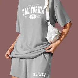 kshs Women Top & Shorts Set Grey Printed-picture-14