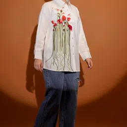 zummer Women Relaxed Fit Fit Embroidered Spread Collar Casual Shirt image 3