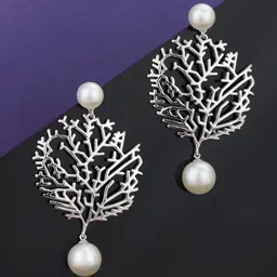 Carlton London Silver-Toned & White Rhodium-Plated Contemporary Drop Earrings-picture-34