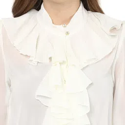 la zoire Women Regular Fit Solid Mandarin Collar Formal Shirt image 5