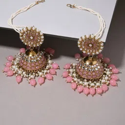 Fida Gold-Plated Contemporary Kundan Pearl Studded Jhumkas image 3