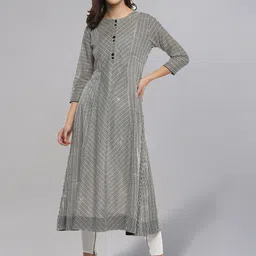 Idalia Women Black & White Striped Anarkali Kurta-picture-22