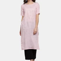 Aarsha Women Pink Woven Design Straight Fit Cotton Kurta-picture-38