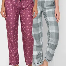 FashionRack Women Pack Of 2 Purple & Grey Printed Cotton Lounge Pants-image-44