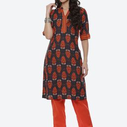 Rangriti Women Grey & Orange Paisley Printed Thread Work Kurta-picture-14
