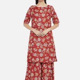 RANGMANCH BY PANTALOONS Women Maroon & White Floral Printed Straight Kurta-picture-39