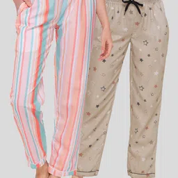 FashionRack Women Pack of 2 Pink & Blue Printed Lounge Pants-picture-33