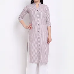 Aarsha Women Violet Striped Printed Straight Fit Cotton Kurta-picture-26