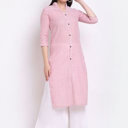 Aarsha Women Pink Striped Printed Straight Fit Cotton Kurta-picture-40