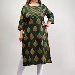 Swasti Women Green & eerie black Ethnic Motifs Printed Flared Sleeves Mirror Work Floral Kurta-image-83