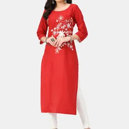RIYA Women Red Floral Embroidered Thread Work Kurta-picture-40
