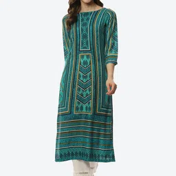 Biba Women Green & Black Printed Straight Kurta-image-39