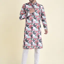 TABARD Men Maroon & Black Geometric Printed Cotton Kurta-picture-19