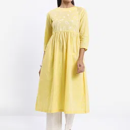 Vishudh Round Neck Floral Printed Pure Cotton A-Line Kurta-picture-23