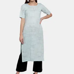 Aarsha Women Blue Woven Design Abstract Straight Fit Cotton Kurta-picture-10
