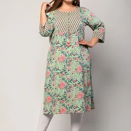 Swasti Women Green Floral Printed Flared Sleeves Floral Kurta-image-55