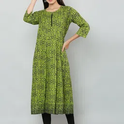EZIS FASHION Women Green Geometric Printed Anarkali Kurta-image-26