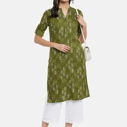 RANGMANCH BY PANTALOONS Women Olive Green Ethnic Motifs Printed Kurta-image-71
