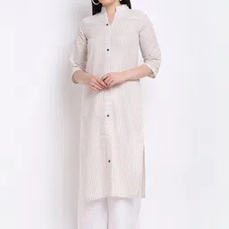 Aarsha Women Beige Striped Printed Straight Fit Cotton Kurta-picture-21
