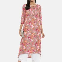 RANGMANCH BY PANTALOONS Women Coral Red Floral Printed Kurta-image-42