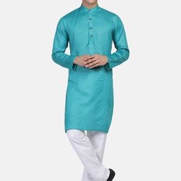 TAHVO Men Teal Grren Checked Kurta-picture-47