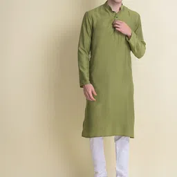 NAMASKAR Men Green Thread Work Kurta-image-83