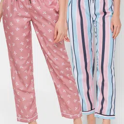 FashionRack Women Pack of 2 Pink & White Mid Rise Cotton Lounge Pants-picture-21
