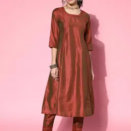 Shae by SASSAFRAS Round Neck Mirror Work Kurta-image-6