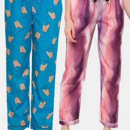 FashionRack Women Pack of 2 Blue & Purple Print and Tie Dye Cotton Lounge Pants-picture-28
