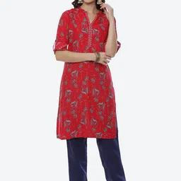 Rangriti Women Red Floral Printed Straight Kurta-picture-28