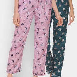 FashionRack Women Pack of 2 Green & Pink Printed Cotton Lounge Pants-image-99