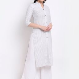 Aarsha Women Grey Striped Printed Straight Cotton Kurta-picture-32