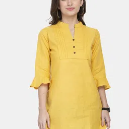 Aarsha Yellow Solid A-Line Pure Cotton Kurti-picture-10