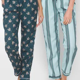 FashionRack Women Pack of 2 Teal Green & Turquoise Blue Printed Lounge Pants-picture-33