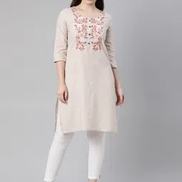 Marcia Women Beige Floral Yoke Design Thread Work Kurta-image-41