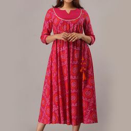 FABRIC FITOOR Women Pink Ethnic Motifs Printed Keyhole Neck Anarkali Kurta-picture-26