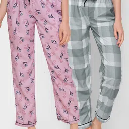 FashionRack Women Pink & Grey Pack of 2 Printed Cotton Lounge Pants-picture-24