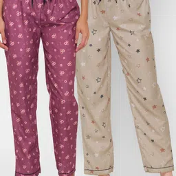 FashionRack Woman Pack of 2 Purple & Beige Printed Lounge Pants-image-82