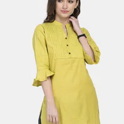 Aarsha Yellow Solid A-Line Pure Cotton Pleated Kurti-picture-45