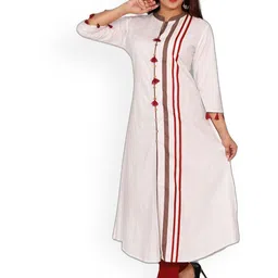 SUTI Women White Striped Cotton A-Line Kurta-image-0