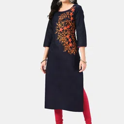 RIYA Women Blue Floral Embroidered Thread Work Kurta-image-60