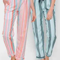 FashionRack Women Pack of 2 Peach-Coloured & White Printed Lounge Pants-image-85