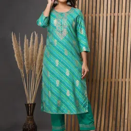 Mishpra Women Green Striped Straight Kurta-picture-26