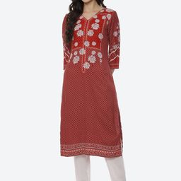 Rangriti Women Rust Floral Embroidered Thread Work Kurta-picture-25