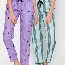 FashionRack Women Lavender & Blue Pack of 2 Printed Cotton Lounge Pants-picture-37