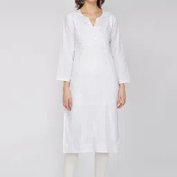 VAHSON Women White & bright gray Embroidered Chikankari Handloom Kurta-image-22